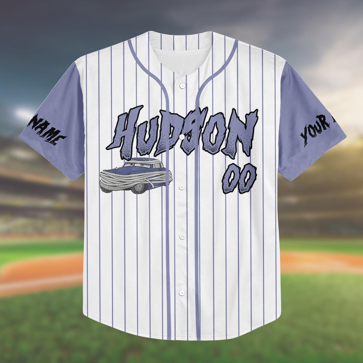 Custom Halloween Baseball Jersey | Personalized Hudson Car Jersey | Trick or Treat Outfit for Kids, Youth, Adults | Unique Costume baseball jersey product view 2