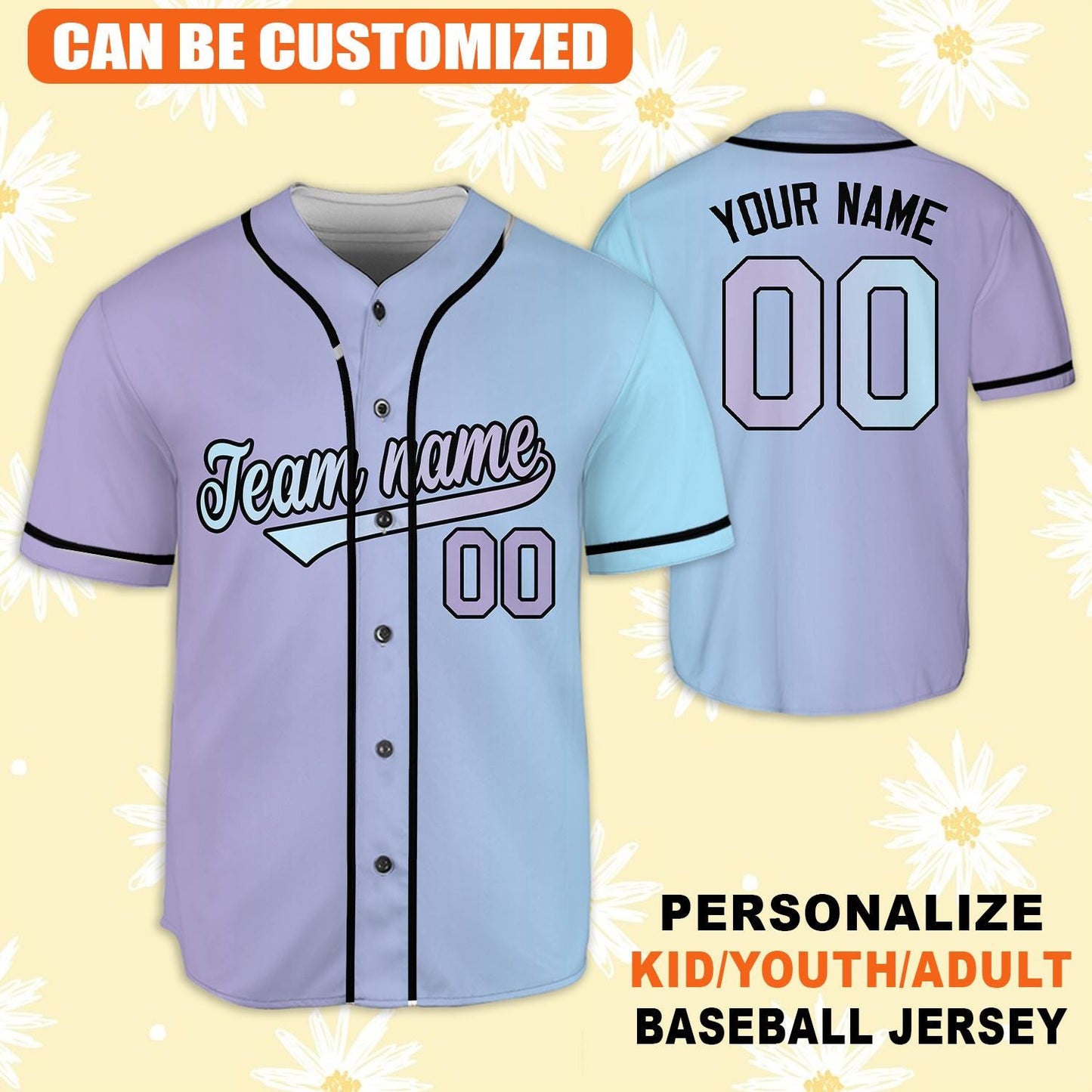 Custom Pastel Baseball Jersey, Personalized Name & Number Shirt, Matching Family Team Jersey, Youth Adult Kid Sports Uniform Gift baseball jersey product view 1