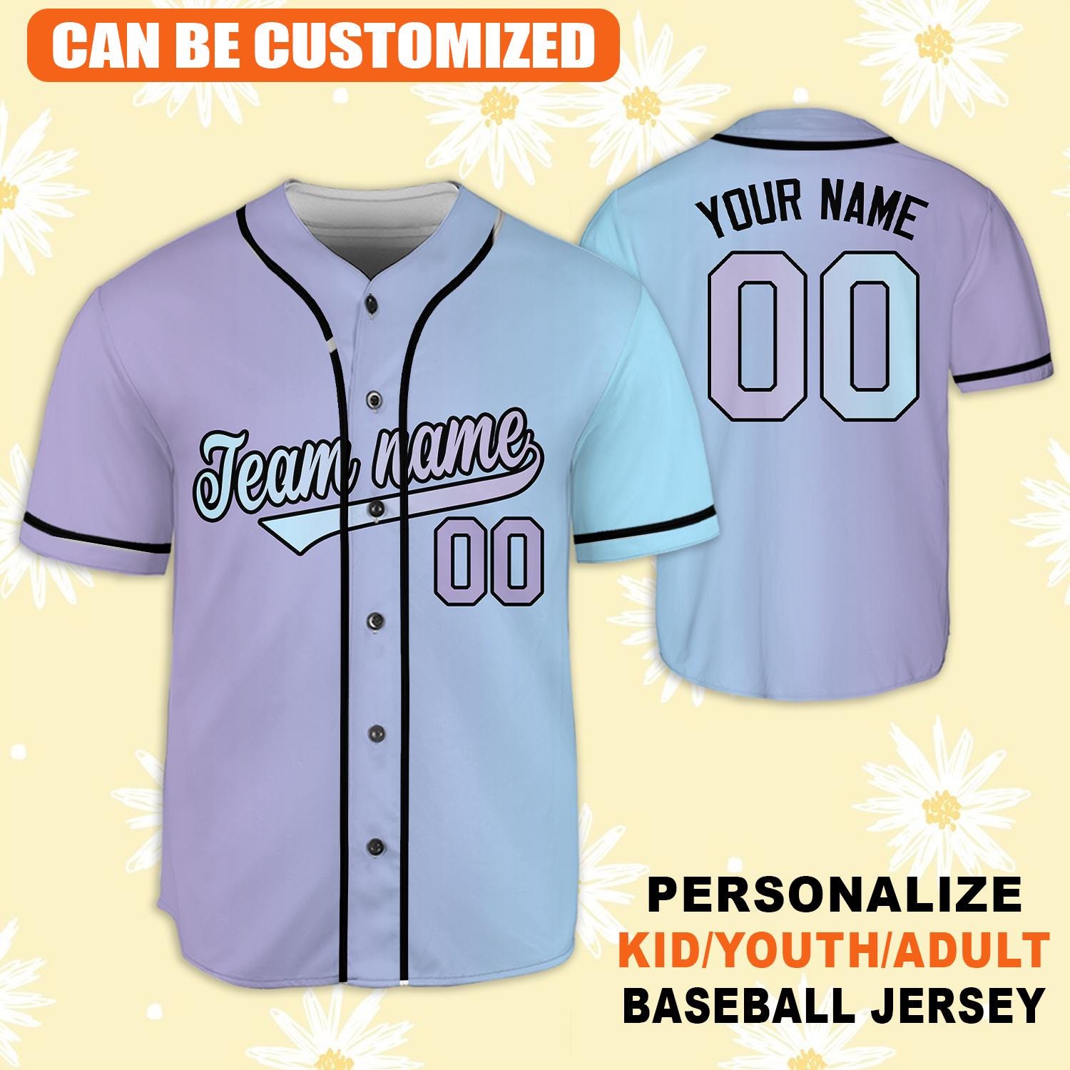 Custom Pastel Baseball Jersey, Personalized Name & Number Shirt, Matching Family Team Jersey, Youth Adult Kid Sports Uniform Gift baseball jersey product view 1