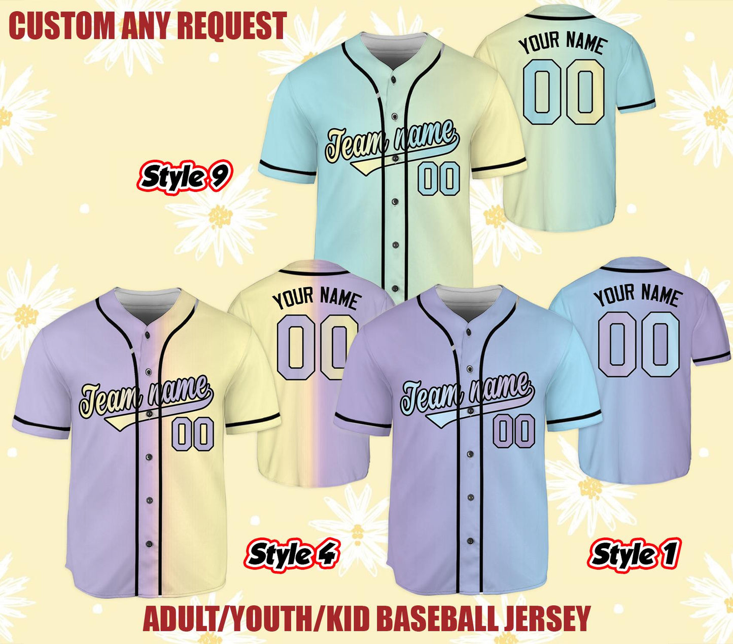 Custom Pastel Baseball Jersey, Personalized Name & Number Shirt, Matching Family Team Jersey, Youth Adult Kid Sports Uniform Gift baseball jersey product view 2
