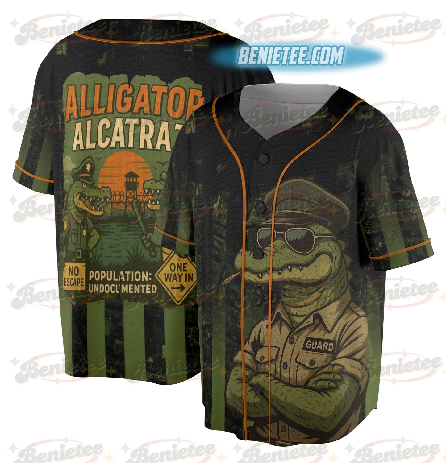 Funny Animal Jersey, Alligator Alcatraz Jersey, Tropical Island, San Francisco Landmark, Cute Gator Shirt sports jersey product view 1