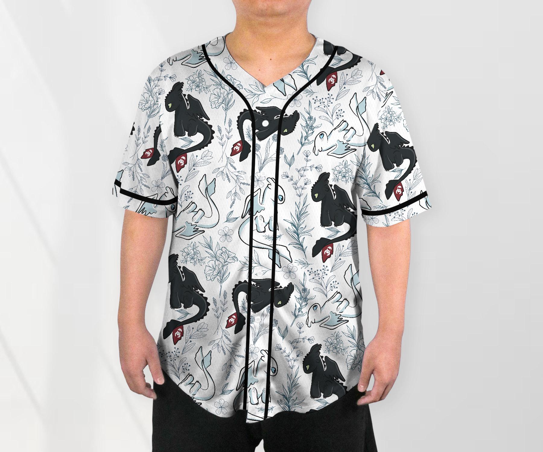 Toothless Baseball Jersey Shirt, Light Fury Dragon Button Up Shirt, Cute Dragon Gift for Adults, Unisex Fantasy Jersey, Toothless Shirt Gift baseball jersey product view 2