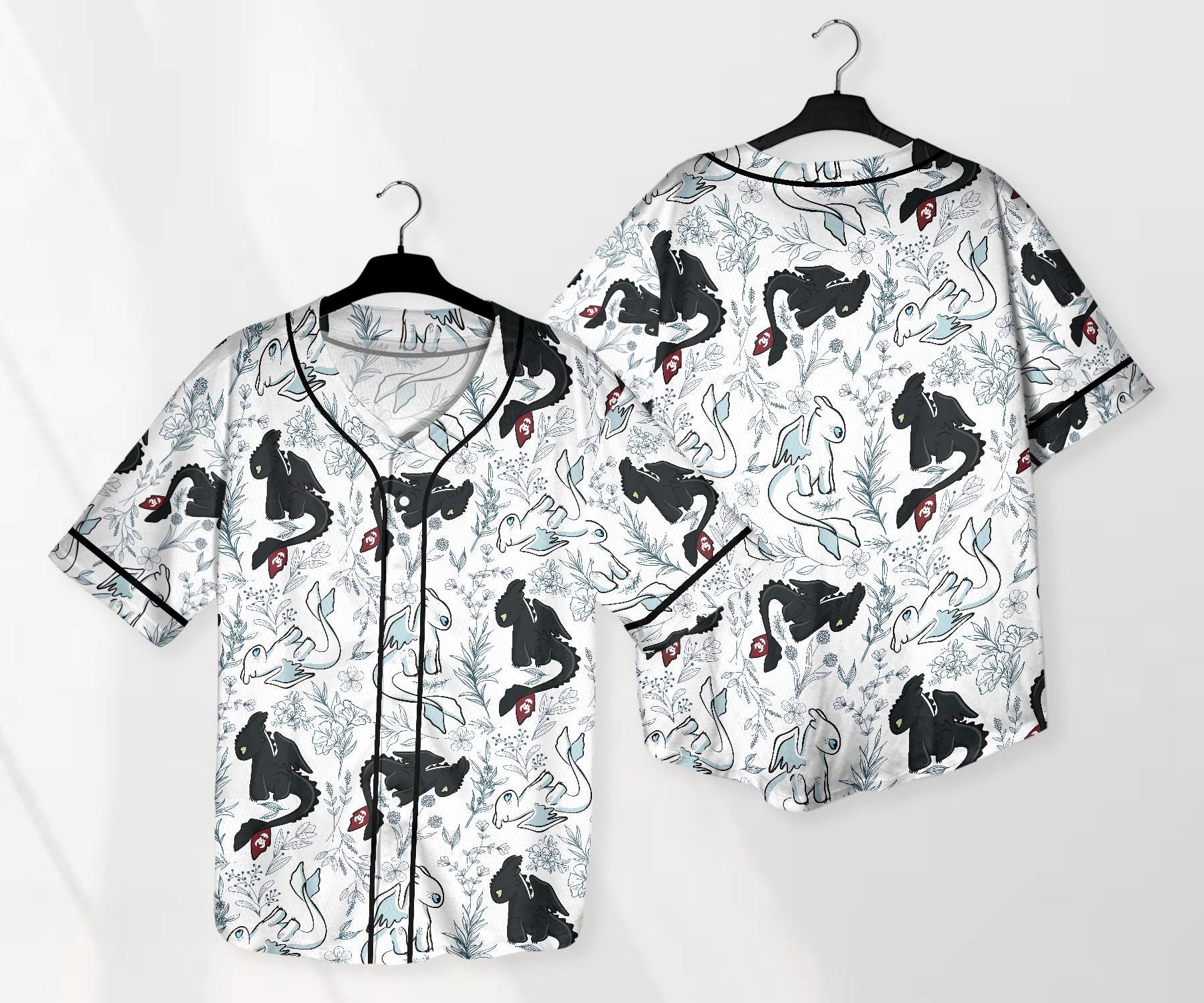 Toothless Baseball Jersey Shirt, Light Fury Dragon Button Up Shirt, Cute Dragon Gift for Adults, Unisex Fantasy Jersey, Toothless Shirt Gift baseball jersey product view 1