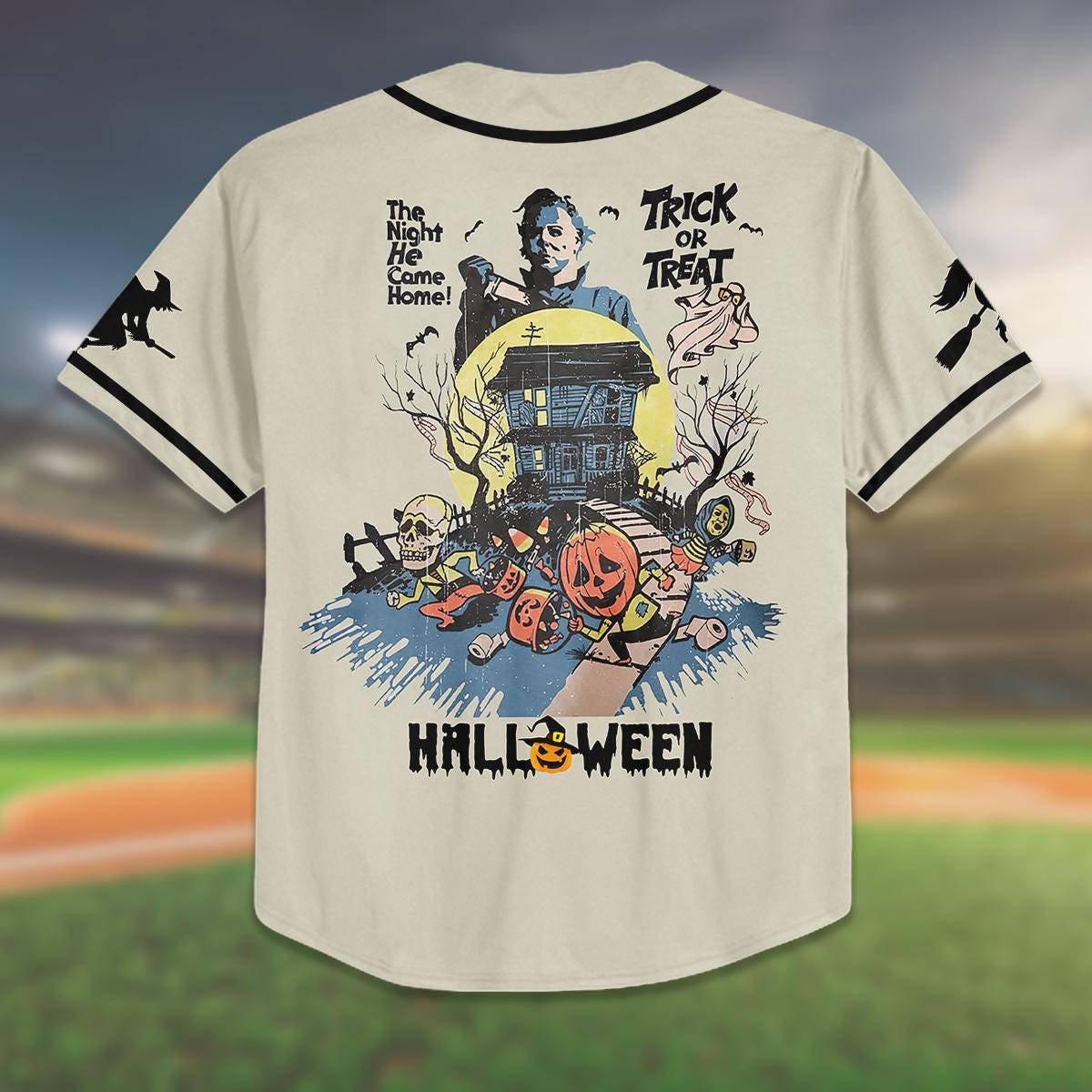 Custom Halloween Baseball Jersey, Happy Halloween Shirt, Kid Youth Adult Jersey, Trick or Treat Outfit, Spooky Matching Family Top baseball jersey product view 3