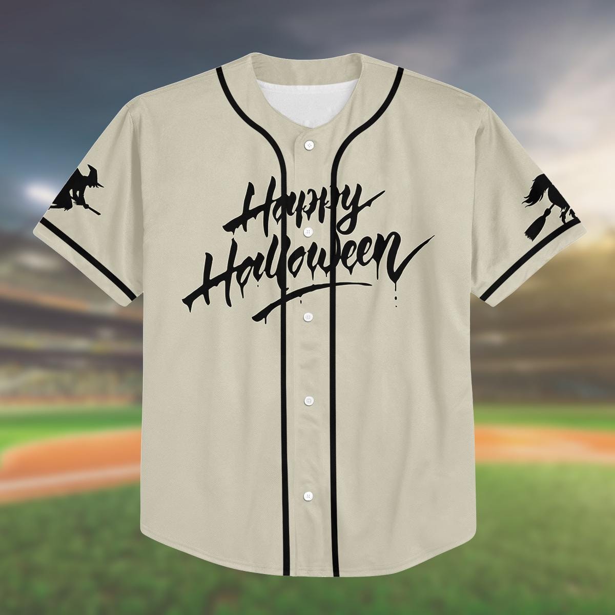 Custom Halloween Baseball Jersey, Happy Halloween Shirt, Kid Youth Adult Jersey, Trick or Treat Outfit, Spooky Matching Family Top baseball jersey product view 2