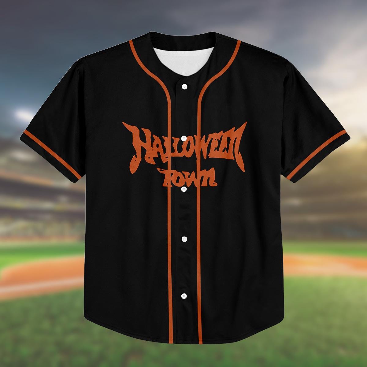 Halloween Town Baseball Jersey, Custom Halloween Shirt, Kid Youth Adult Jersey, Spooky Matching Outfit, Trick or Treat Costume Top baseball jersey product view 2