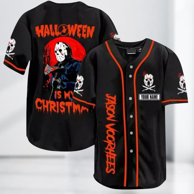 Halloween Jason Voorhees Baseball Jersey, The Friday The 13th Jersey Kids Shirt, Horror Inspired Men Jersey, Halloween Kids Jersey Shir baseball jersey product view 1