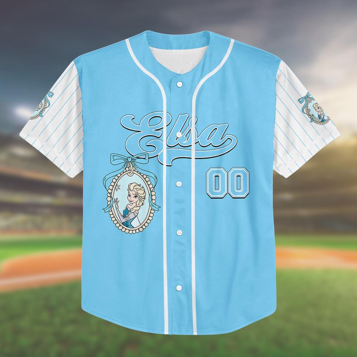 Custom Frozen Elsa Baseball Jersey, Personalized Kid Girl Birthday Shirt, Frozen Elsa Jersey, Family Vacation Outfit, Gift Idea baseball jersey product view 2
