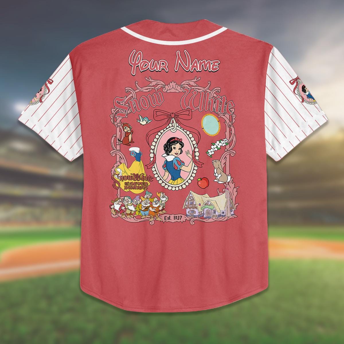 Custom Snow White Baseball Jersey, Personalized Birthday Shirt, Princess Party Outfit, Kid Youth Adult Sizes, Unique Gift Idea baseball jersey product view 3