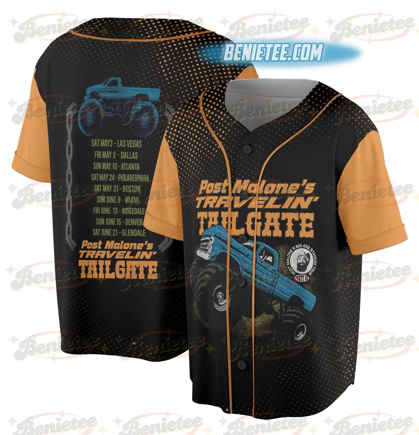 Vintage Post Malone Baseball Jersey, Malone Rap Music Jersey, F1 Trillion Tour Shirt, Posty Rapper Shirt baseball jersey product view 1