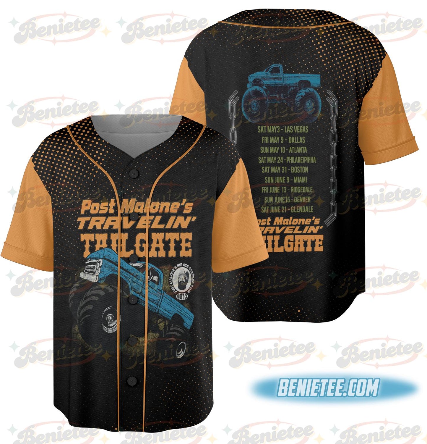 Vintage Post Malone Baseball Jersey, Malone Rap Music Jersey, F1 Trillion Tour Shirt, Posty Rapper Shirt baseball jersey product view 2
