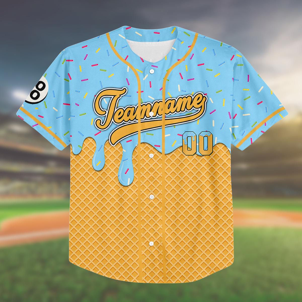 Custom Ice Cream Baseball Jersey, Team Matching Outfit, Personalized Name Number, Group Shirt, Fun Team Up Jersey for Events baseball jersey product view 2