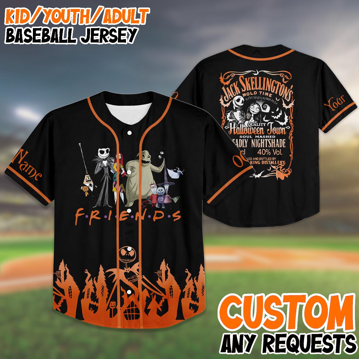 Custom Birthday Baseball Jersey, Nightmare Friends Shirt, Halloween Birthday Outfit, Kid/Adult Personalized Name Number Jersey baseball jersey product view 1