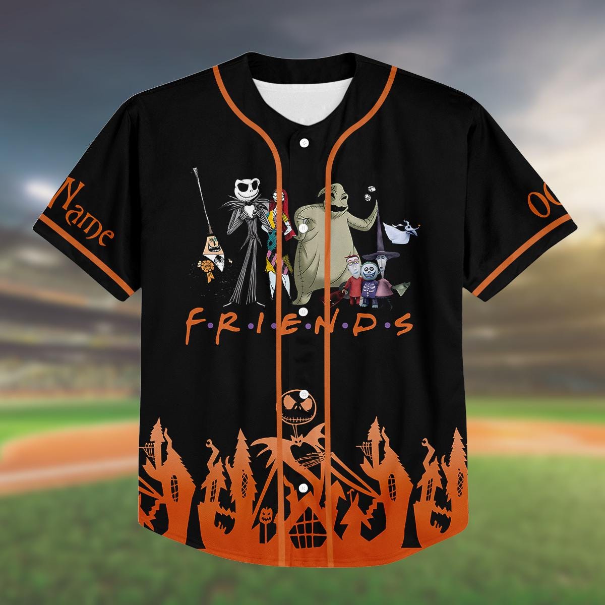 Custom Halloween Baseball Jersey, Personalized Jack Skellington Shirt, Spooky Team Jersey, Halloween Party Outfit, Gift for Him/Her baseball jersey product view 2