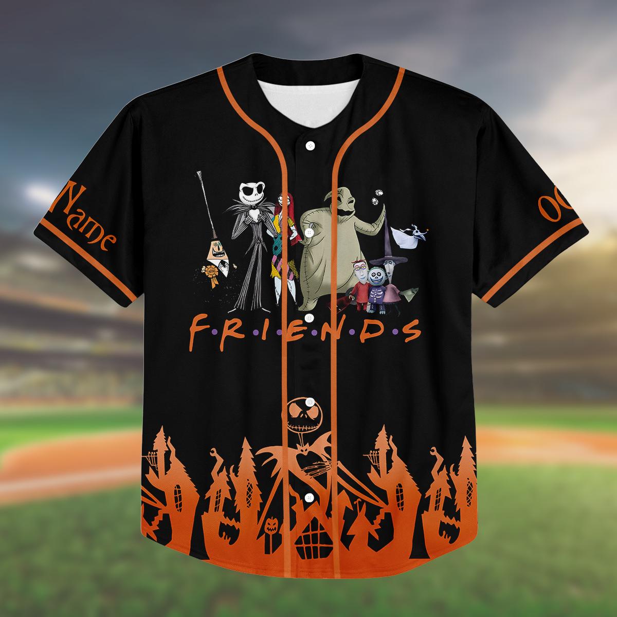 Custom Birthday Baseball Jersey, Nightmare Friends Shirt, Halloween Birthday Outfit, Kid/Adult Personalized Name Number Jersey baseball jersey product view 2