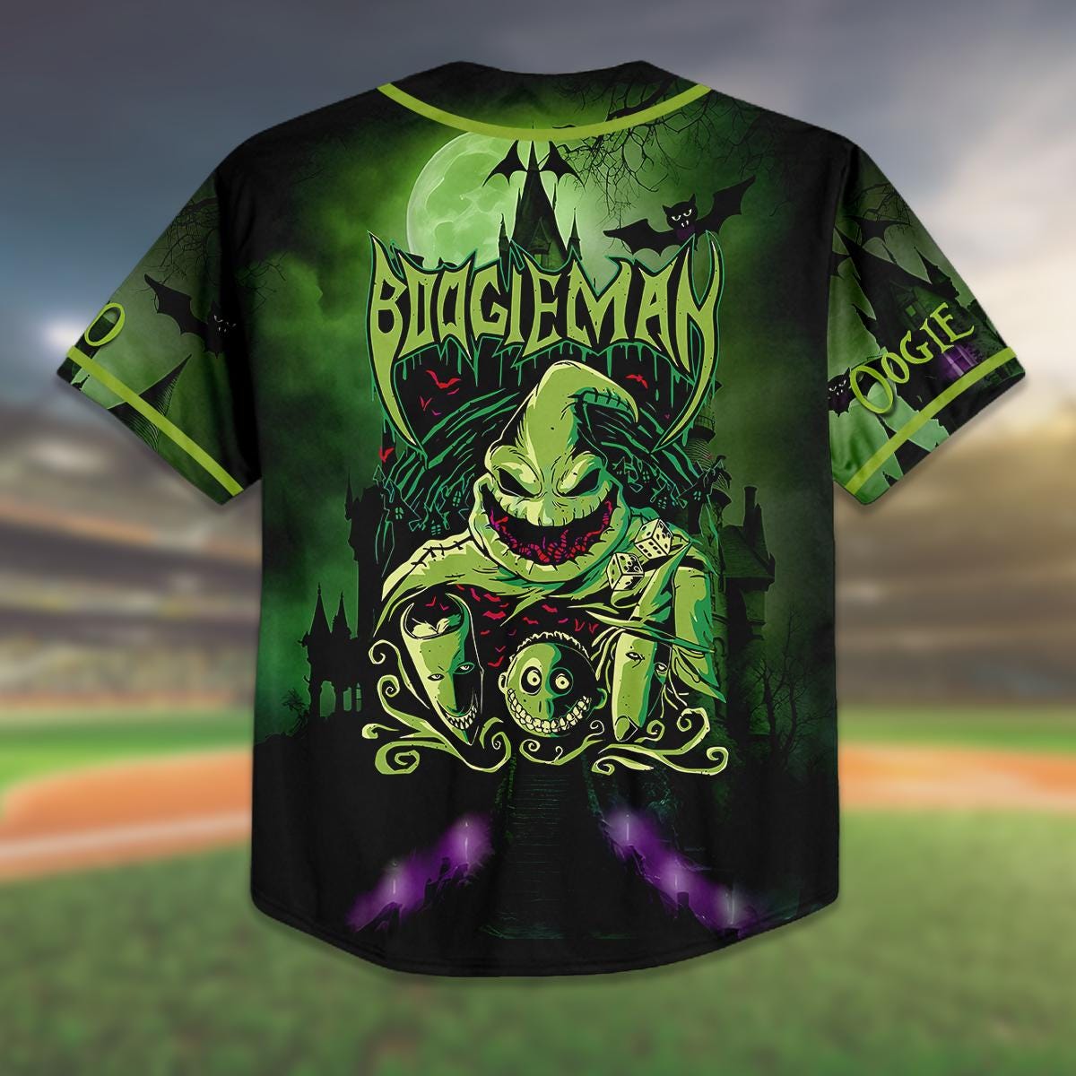 Custom Halloween Baseball Jersey, Oogie Boogie Baseball Shirt, Personalized Halloween Jersey, Spooky Gift, Family Costume baseball jersey product view 3