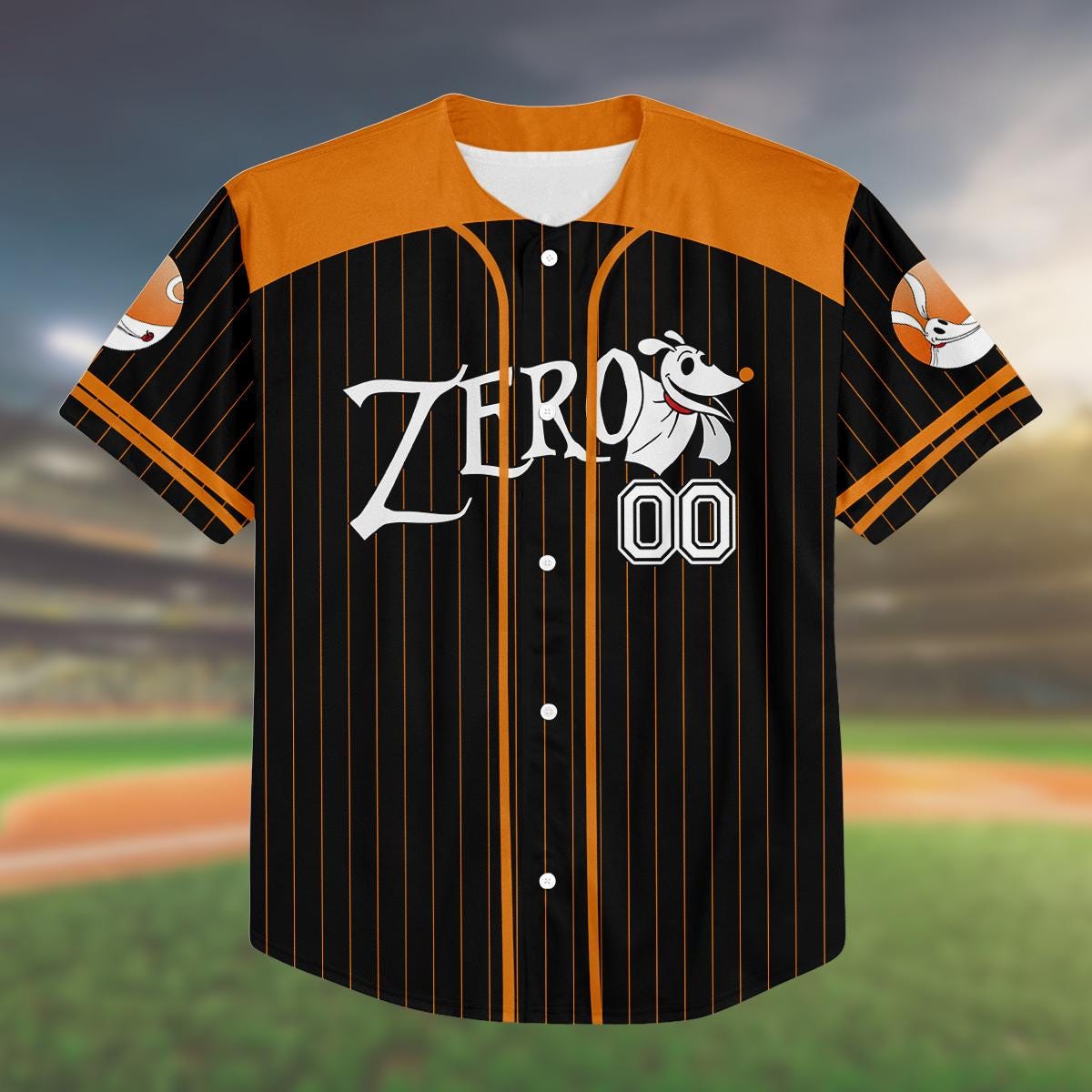 Custom Halloween Baseball Jersey, Zero Dog Shirt, Nightmare Inspired Jersey, Kid/Youth/Adult Halloween Costume, Personalized Gift baseball jersey product view 2