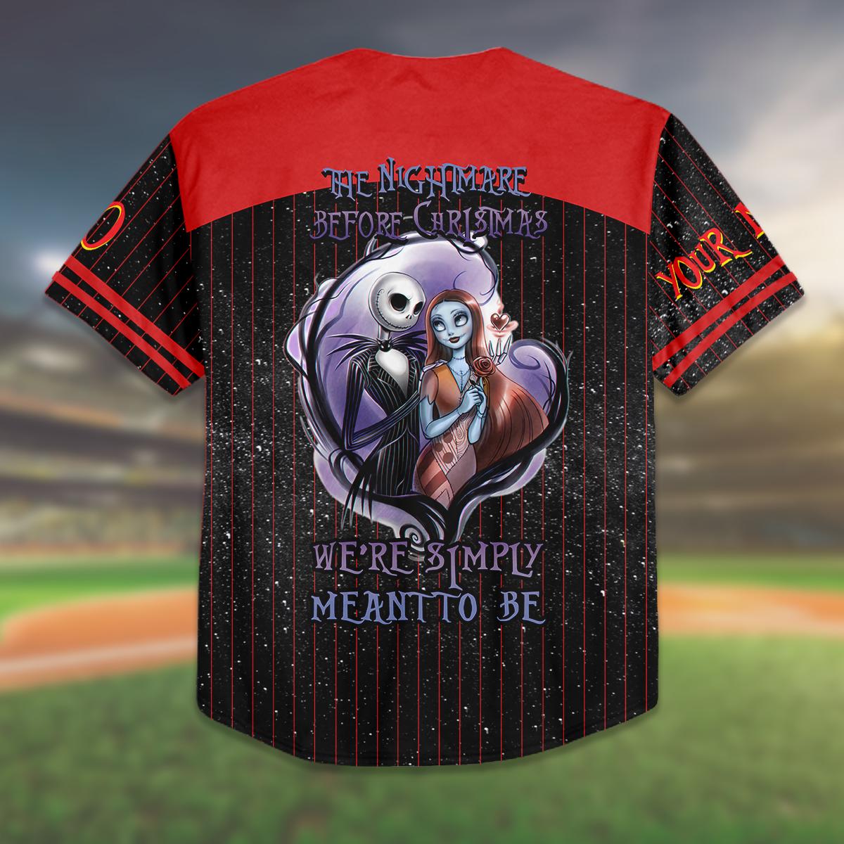Custom Halloween Couple Baseball Jersey, Jack Sally Love Jersey, Matching Nightmare Shirt, Personalized Gift for Him Her baseball jersey product view 3