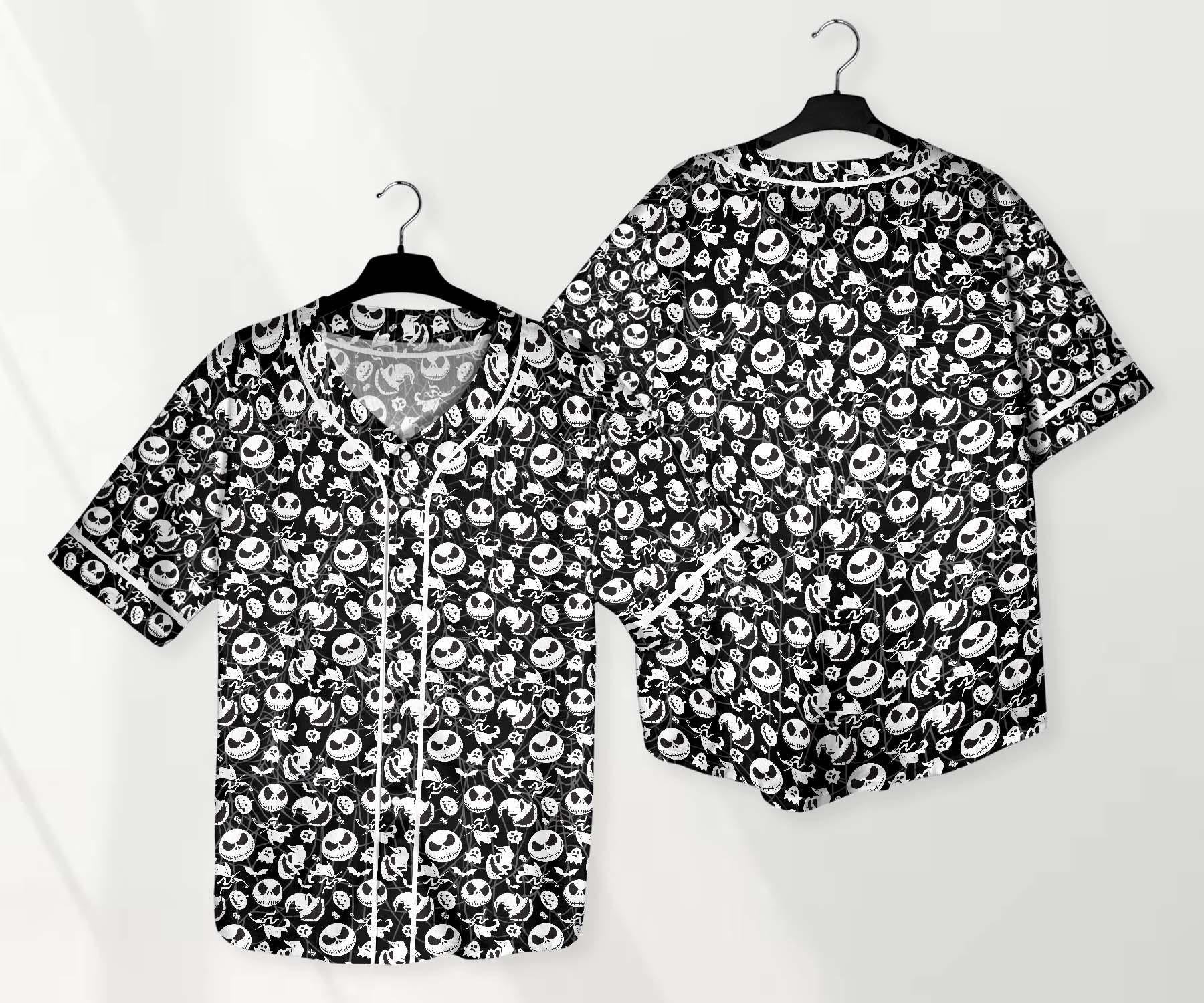 Pumpkin King Baseball Jersey Shirt, Oogie Boogie Halloween Button Up Shirt, Spooky Unisex Jersey, Nightmare Style Shirt Gift baseball jersey product view 1