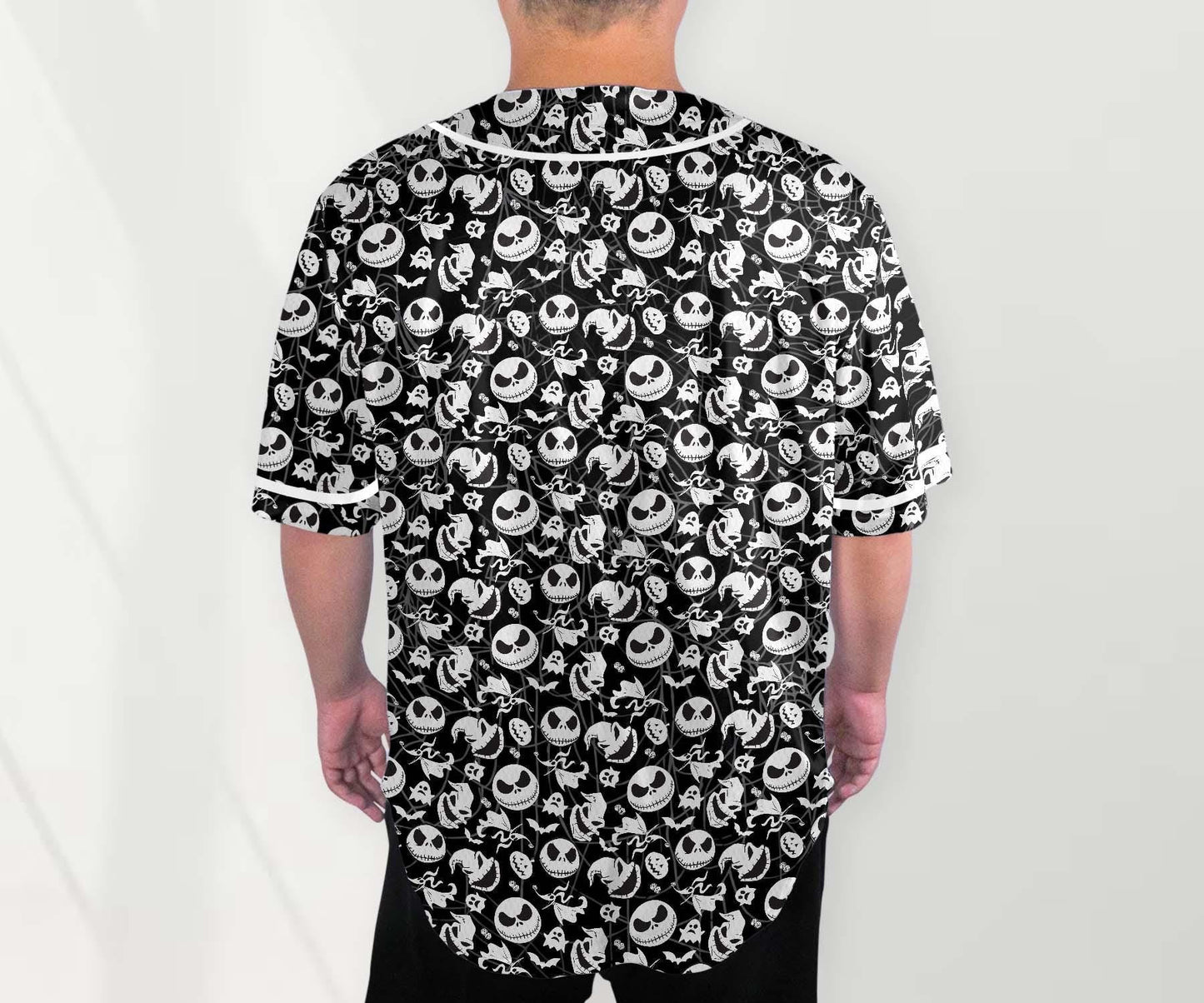 Pumpkin King Baseball Jersey Shirt, Oogie Boogie Halloween Button Up Shirt, Spooky Unisex Jersey, Nightmare Style Shirt Gift baseball jersey product view 3