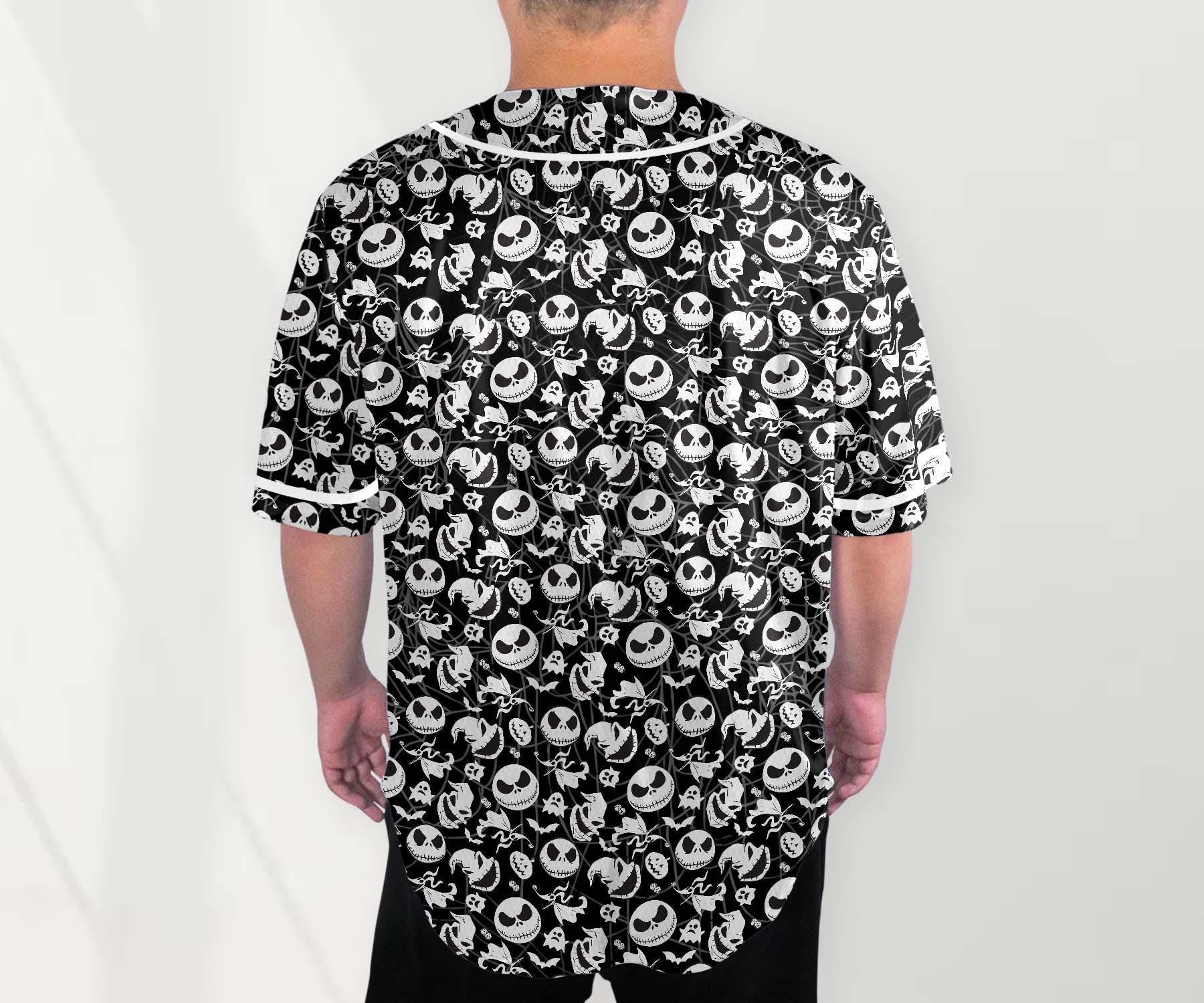 Pumpkin King Baseball Jersey Shirt, Oogie Boogie Halloween Button Up Shirt, Spooky Unisex Jersey, Nightmare Style Shirt Gift baseball jersey product view 3