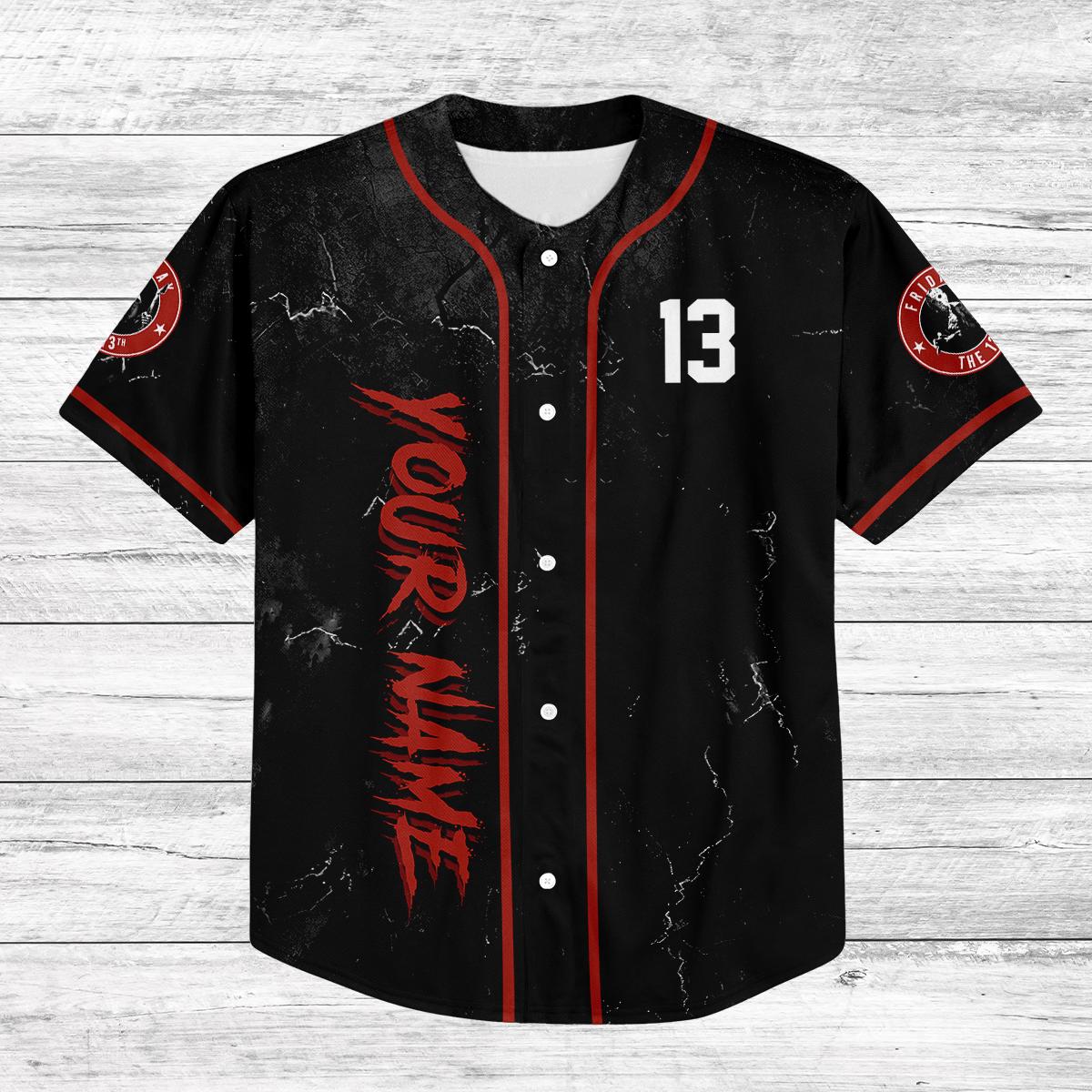 Custom Jason Voorhees Baseball Jersey, Friday the 13th Horror Jersey, Personalized Halloween Jersey Shirt, Scary Movie Fan Gift baseball jersey product view 3
