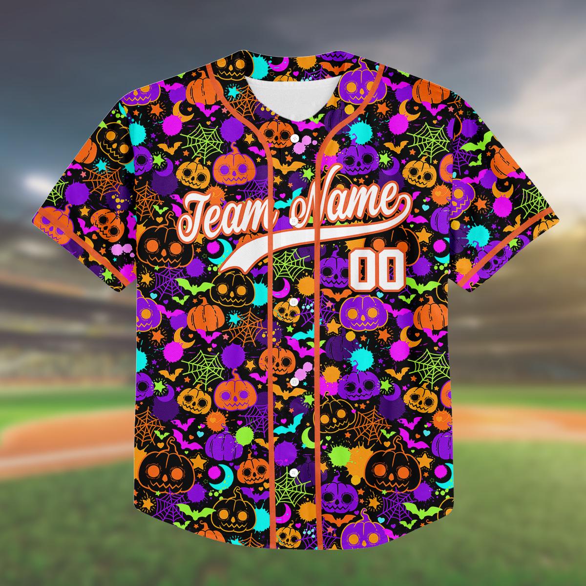 Custom Halloween Baseball Jersey, Spooky Pumpkin Team Shirt, Matching Family Outfit, Kid Youth Adult Name Number Gift, Birthday Gift For Kid baseball jersey product view 2