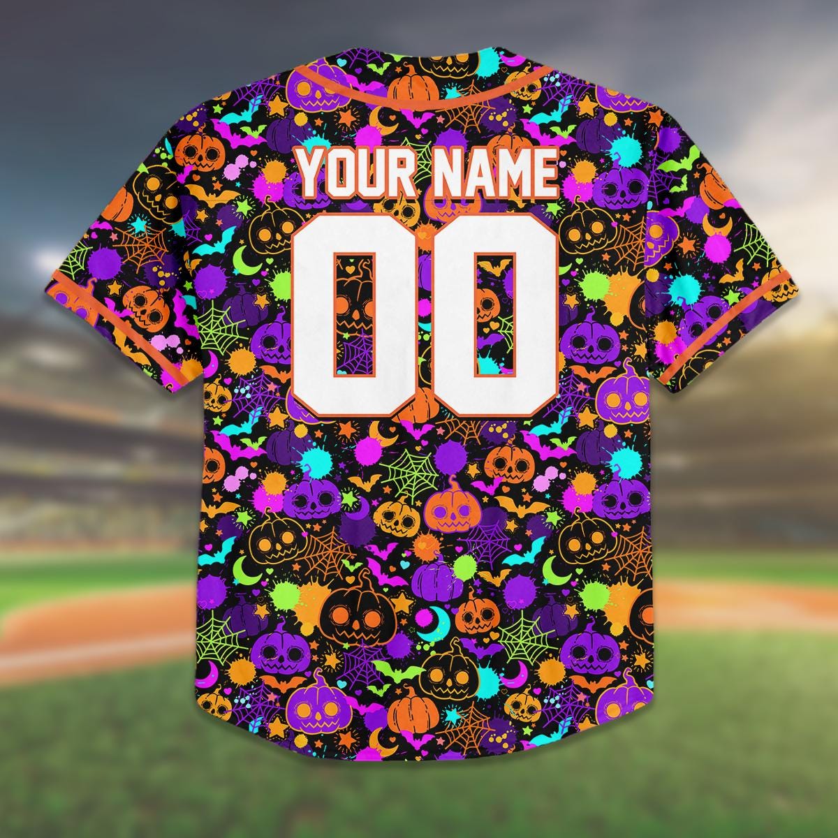 Custom Halloween Baseball Jersey, Spooky Pumpkin Team Shirt, Matching Family Outfit, Kid Youth Adult Name Number Gift, Birthday Gift For Kid baseball jersey product view 3