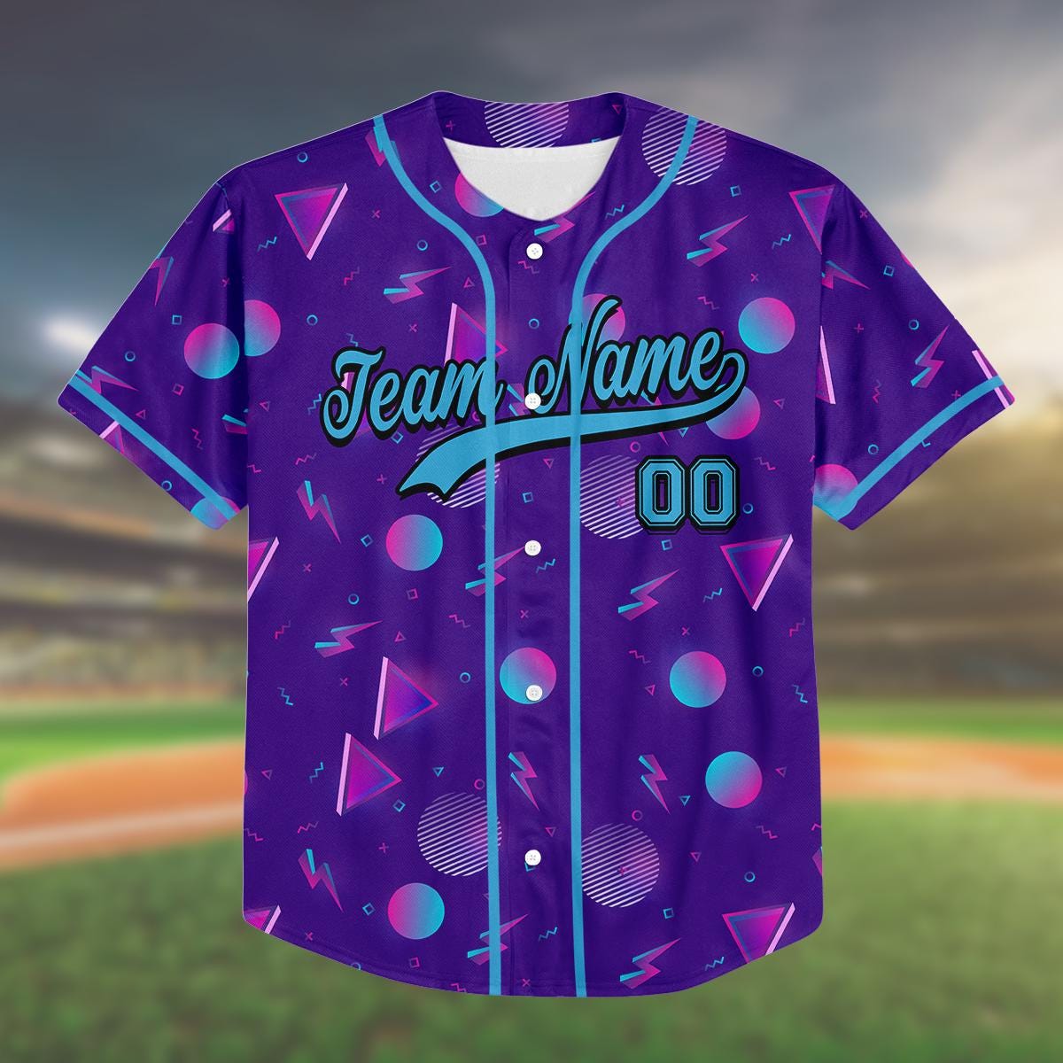 Custom Birthday Baseball Jersey for Kids and Adults, 90s Style Personalized Gift, Retro Neon Pattern, Team Name and Number Shirt baseball jersey product view 2