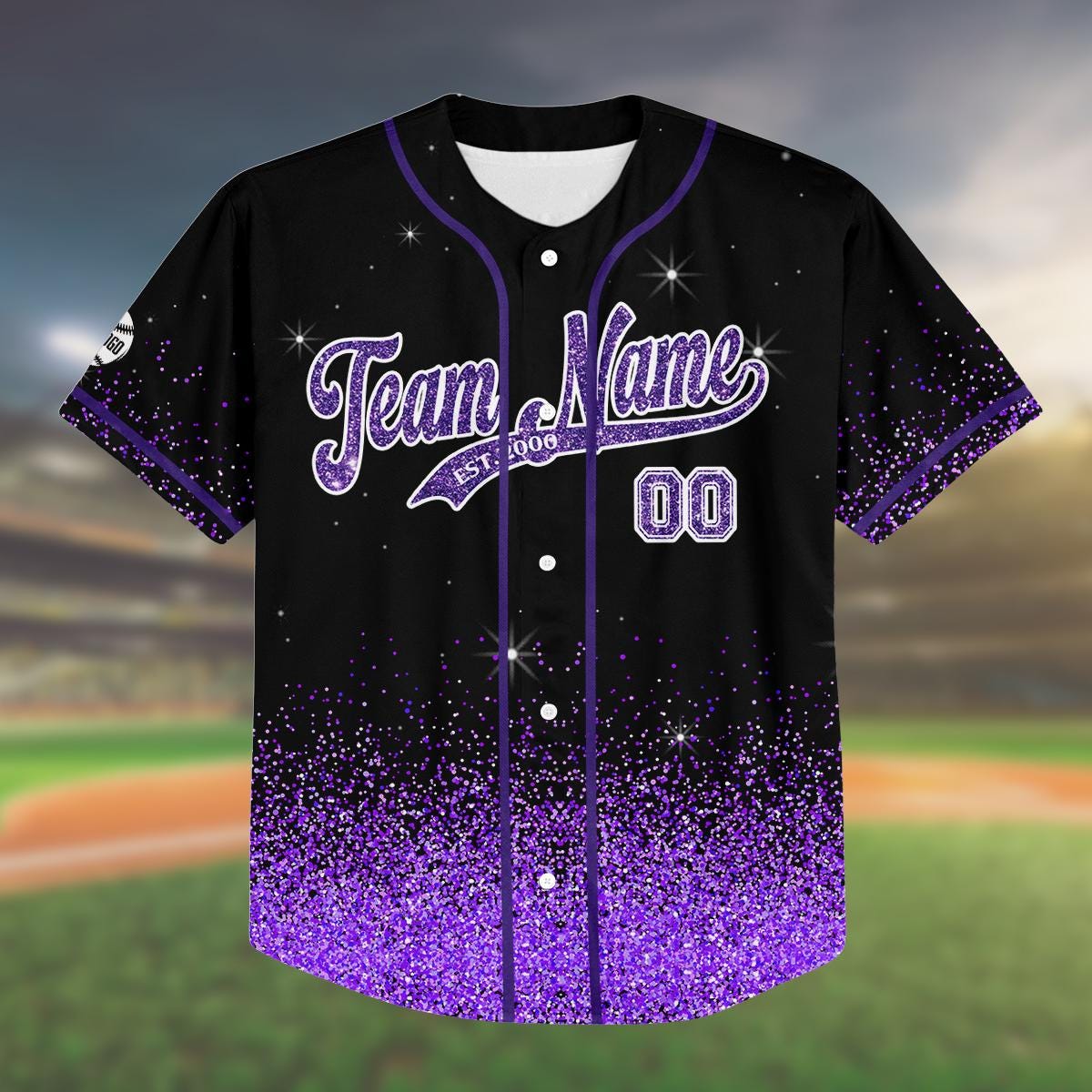 Custom Glitter Baseball Jersey Birthday Gift, Kids And Adults Sparkle Jersey, Personalized Name And Number, Purple Bling Shirt baseball jersey product view 2