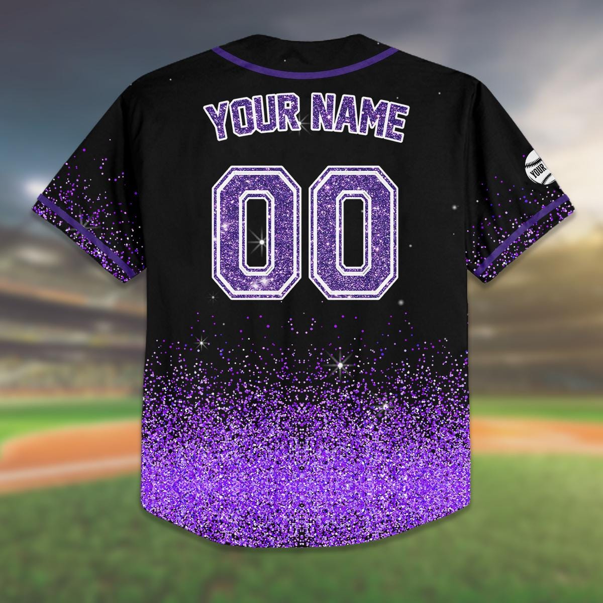 Custom Glitter Baseball Jersey Birthday Gift, Kids And Adults Sparkle Jersey, Personalized Name And Number, Purple Bling Shirt baseball jersey product view 3