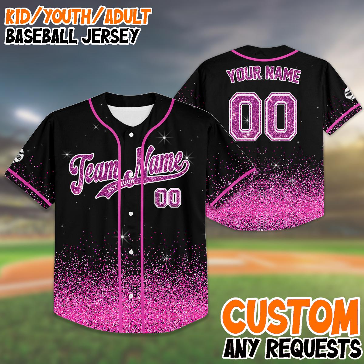 Custom Team Baseball Jersey for Kids Youth Adult| Matching Glitter Shirt| Personalized Team Outfit for Groups| Matching Family Outfit baseball jersey product view 1