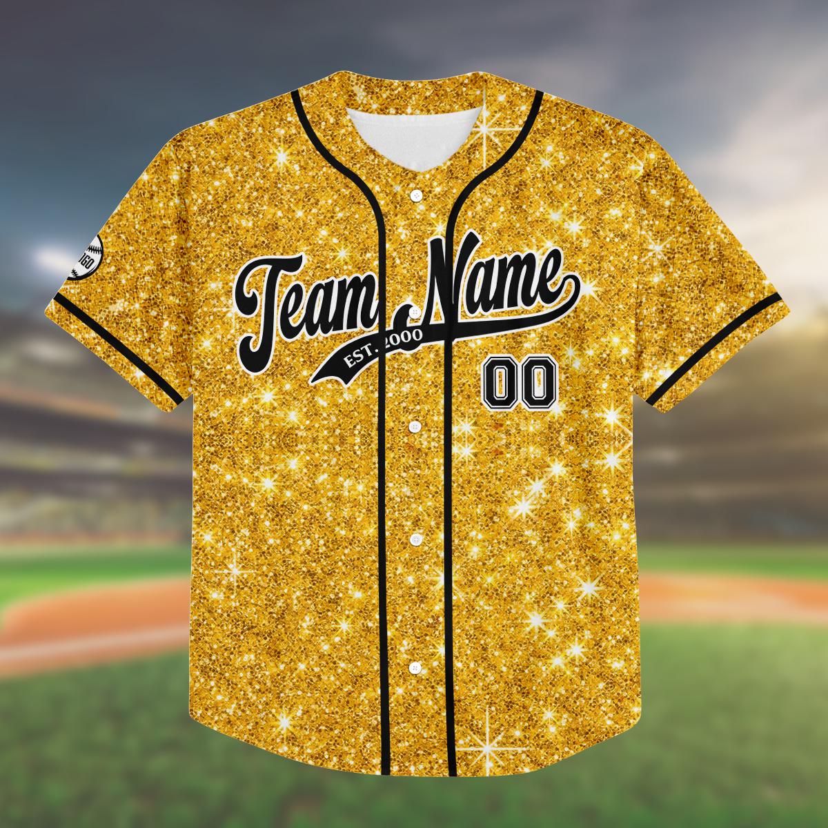 Custom Gold Glitter Baseball Jersey, Personalized Name And Number Shirt, Sparkly Jersey for Kids And Adults, Birthday or Team Gift baseball jersey product view 2