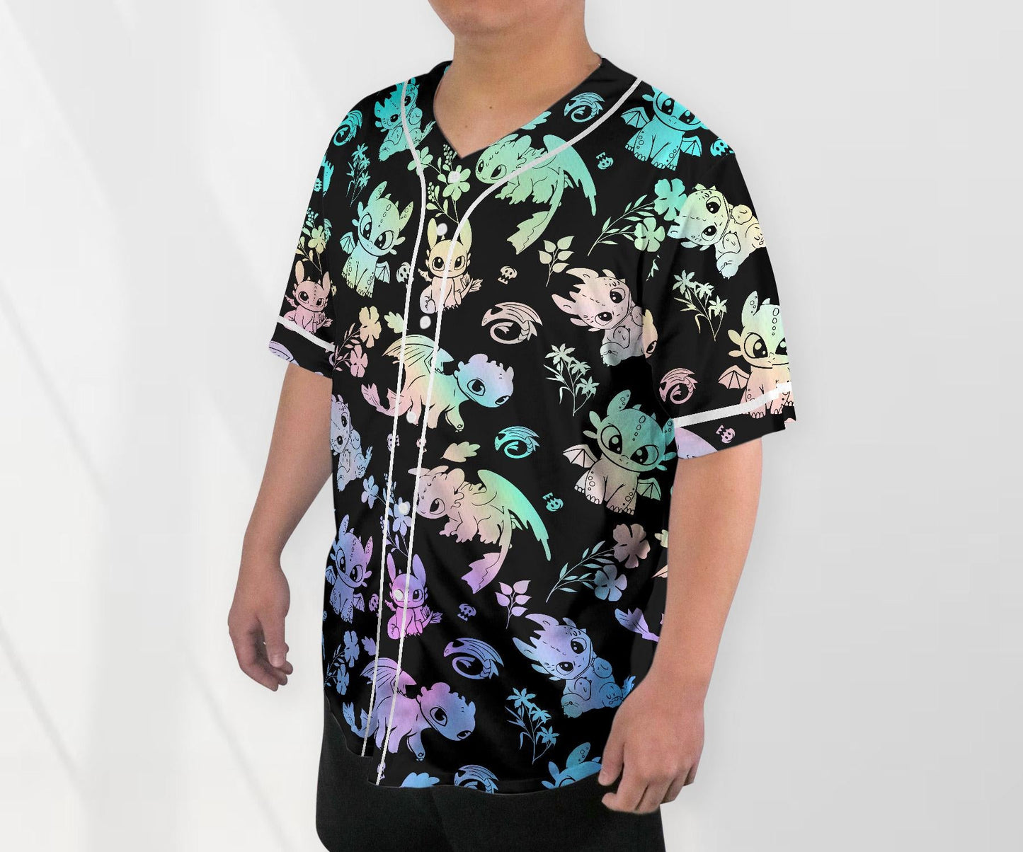 Toothless Baseball Jersey Shirt, Cute Dragon Button Up Shirt, Pastel Dragon Jersey Gift for Adults, Unisex Dragon Shirt baseball jersey product view 3