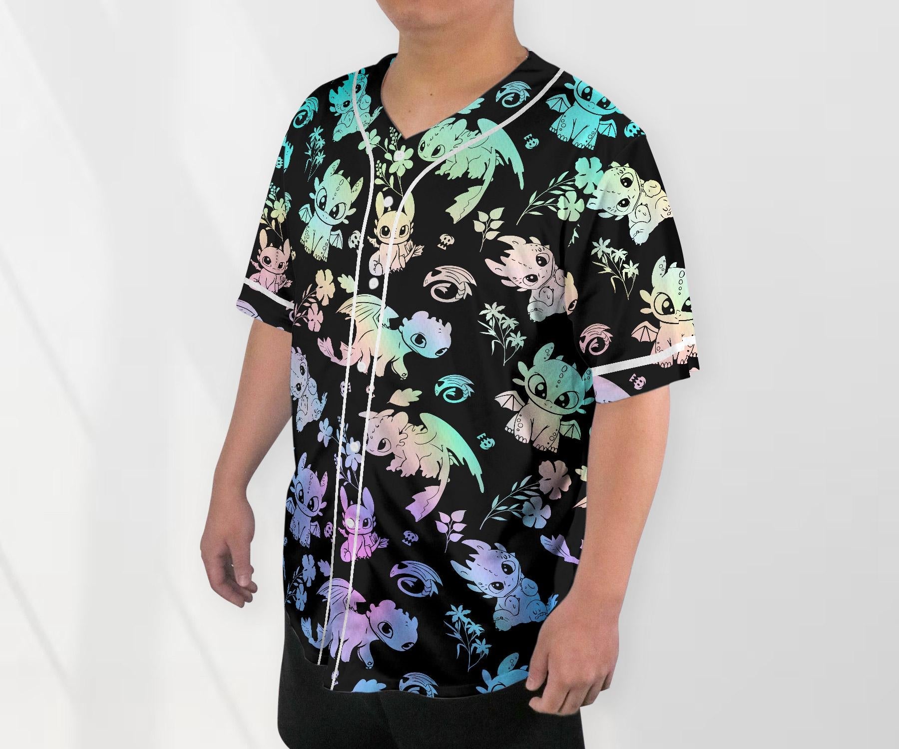 Toothless Baseball Jersey Shirt, Cute Dragon Button Up Shirt, Pastel Dragon Jersey Gift for Adults, Unisex Dragon Shirt baseball jersey product view 3