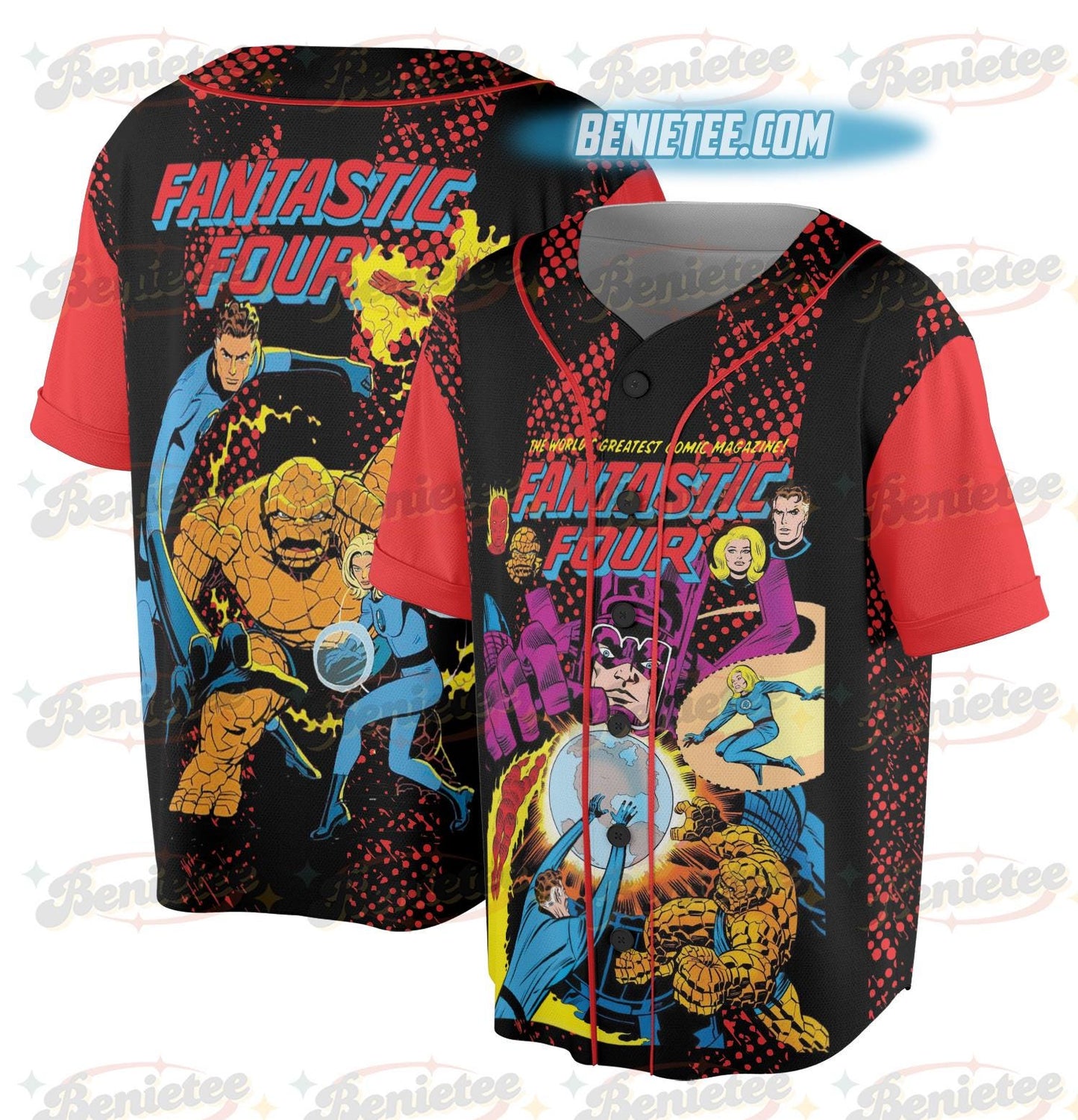 Fantastic Four Jersey, Vintage Fantastic Four First Steps Jersey, Fantastic 4 Comic Reed Richards Sue Storm Tee sports jersey product view 1