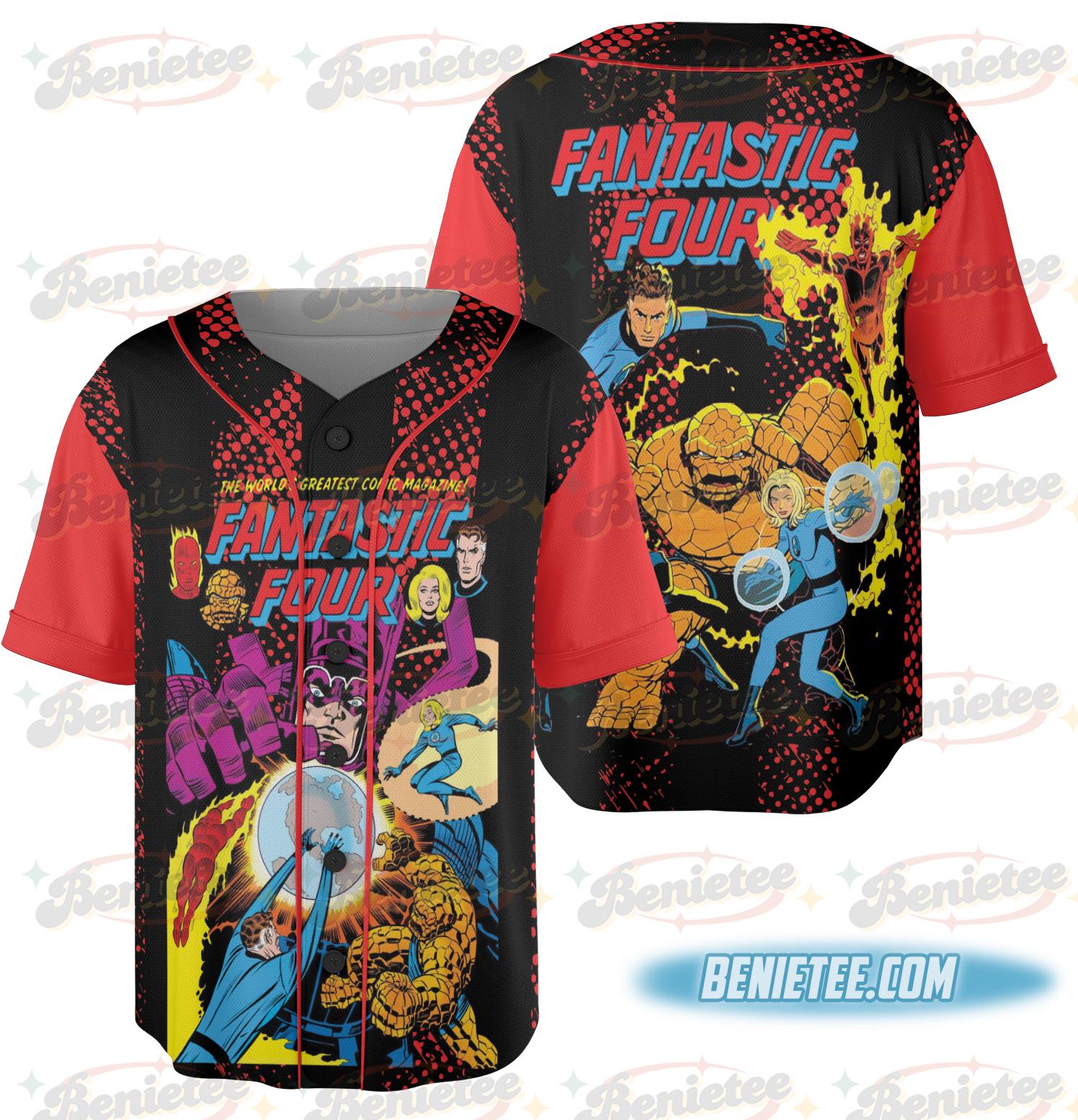 Fantastic Four Jersey, Vintage Fantastic Four First Steps Jersey, Fantastic 4 Comic Reed Richards Sue Storm Tee sports jersey product view 2
