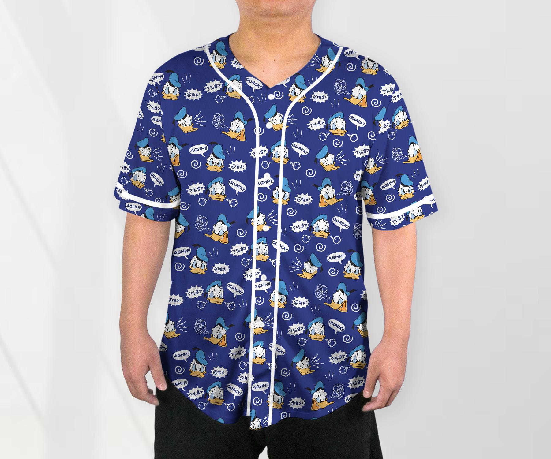 Donald Baseball Jersey Shirt, Funny Duck Button Up Shirt, Comic Style Jersey Gift for Adults, Unisex Cartoon Jersey baseball jersey product view 2