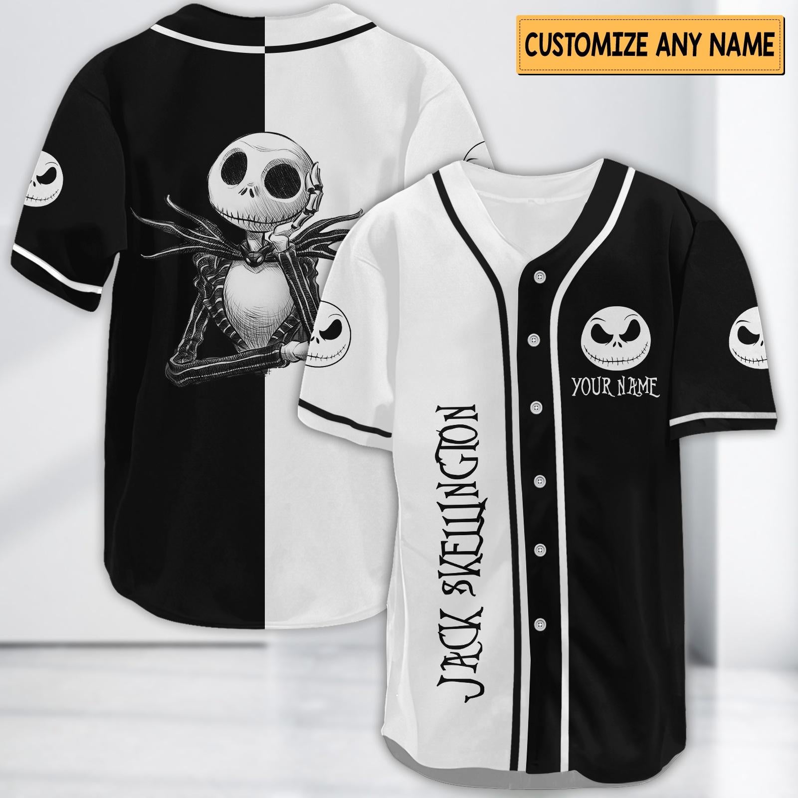 Custom Jack Skellington Baseball Jersey, Halloween Outfit, Nightmare Before Christmas Jersey Shirt, Halloween Jersey baseball jersey product view 1