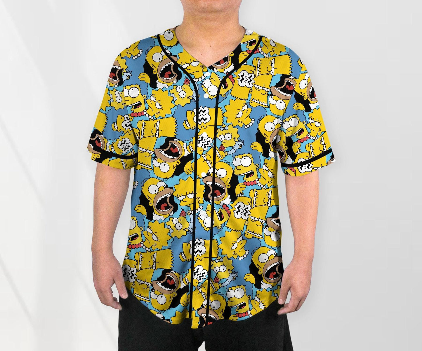 The Simpsons Baseball Jersey Shirt, Cartoon Family Button Up Shirt, Funny Comic Style Unisex Jersey, Simpsons Shirt Gift baseball jersey product view 2
