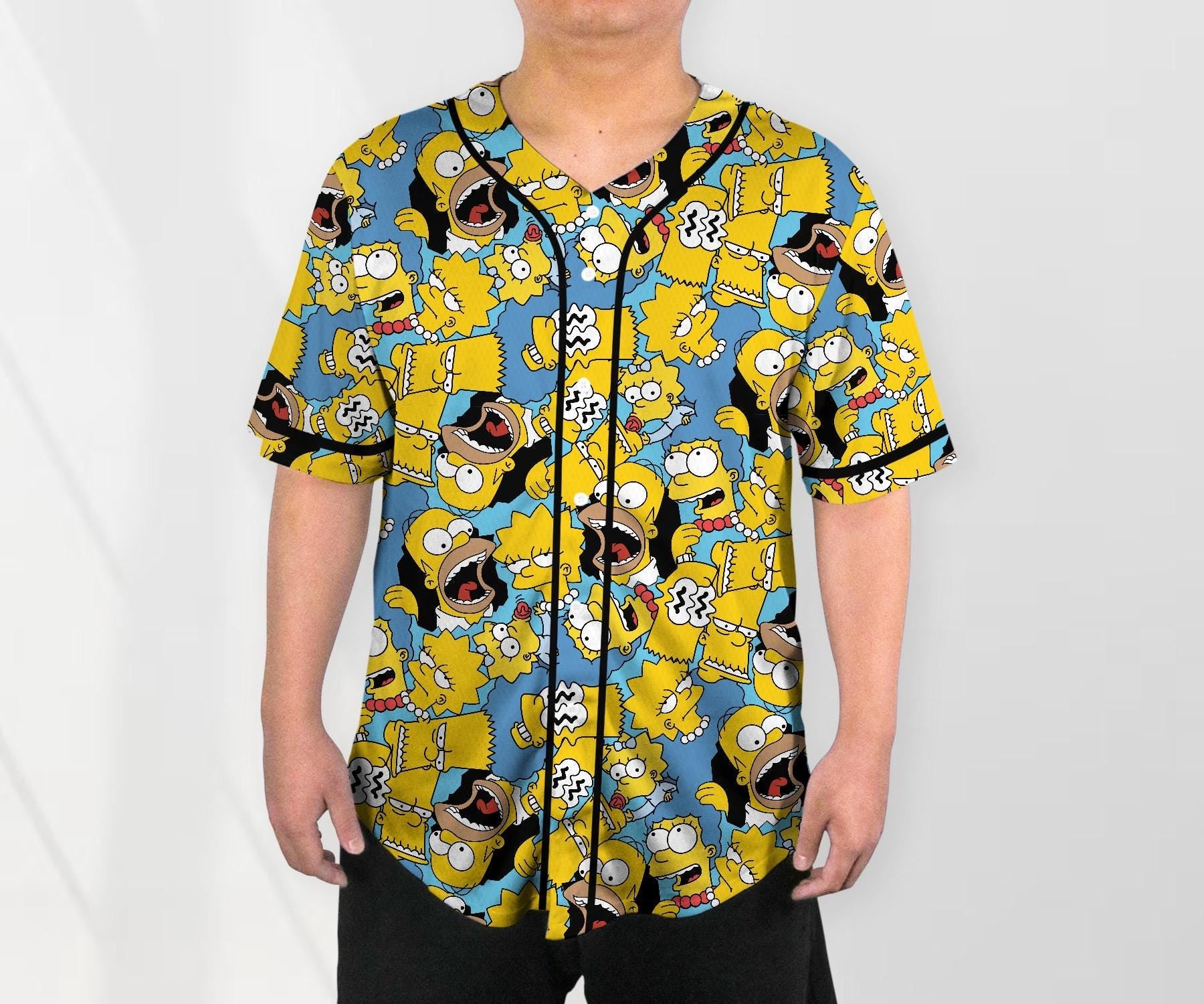 The Simpsons Baseball Jersey Shirt, Cartoon Family Button Up Shirt, Funny Comic Style Unisex Jersey, Simpsons Shirt Gift baseball jersey product view 2