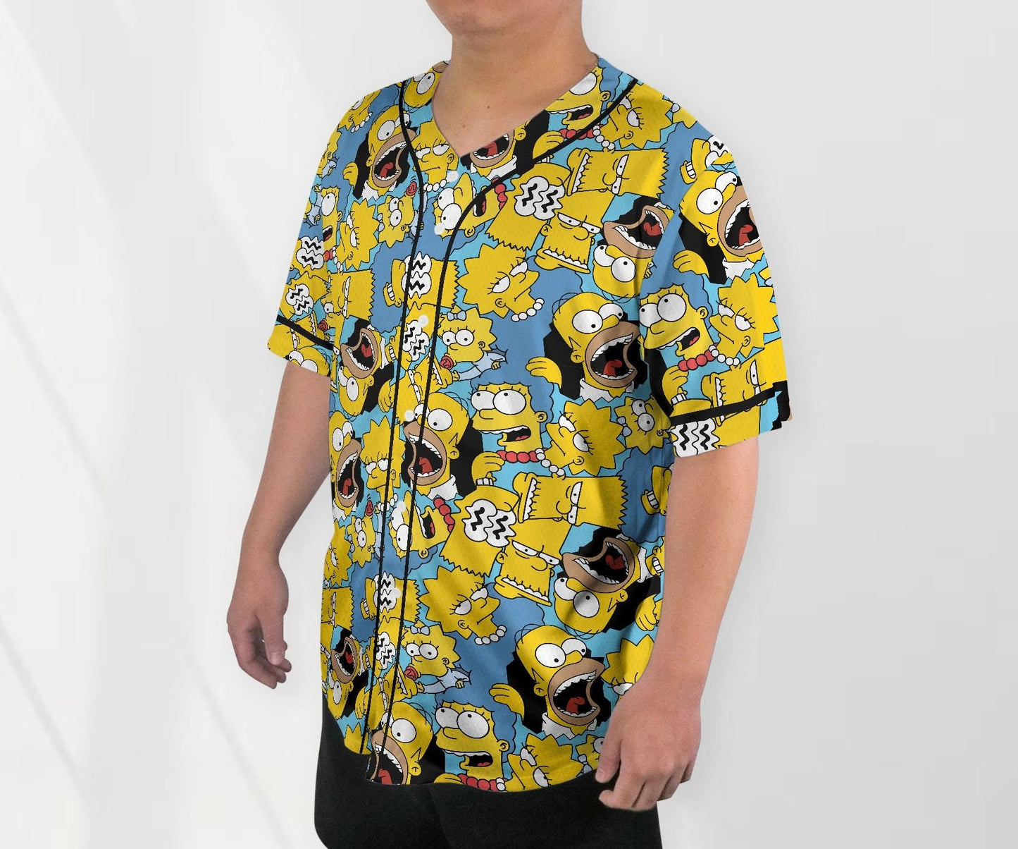 The Simpsons Baseball Jersey Shirt, Cartoon Family Button Up Shirt, Funny Comic Style Unisex Jersey, Simpsons Shirt Gift baseball jersey product view 3
