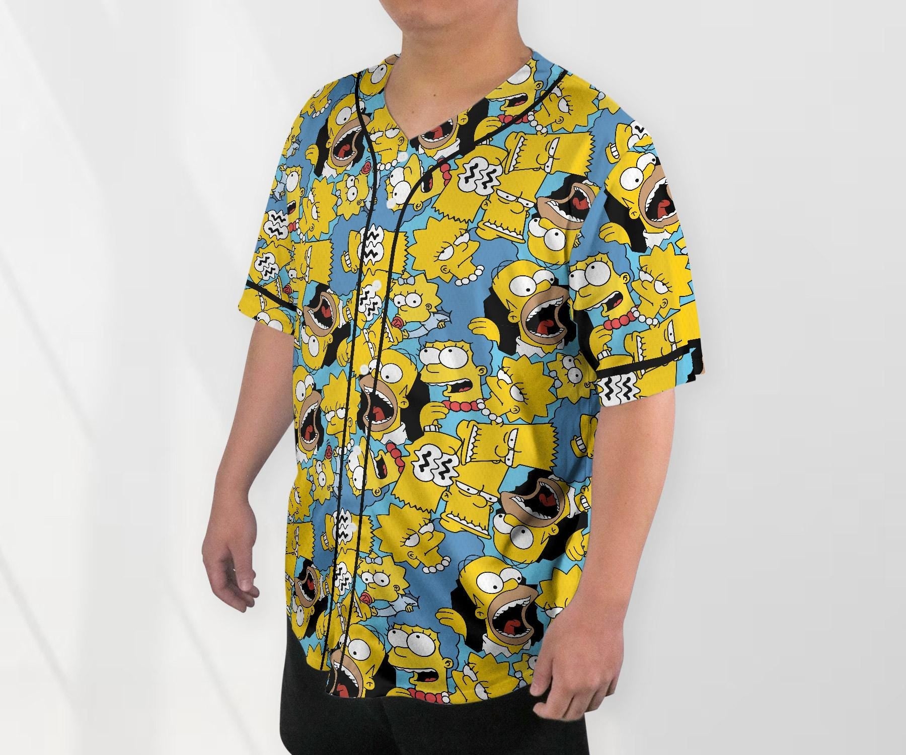 The Simpsons Baseball Jersey Shirt, Cartoon Family Button Up Shirt, Funny Comic Style Unisex Jersey, Simpsons Shirt Gift baseball jersey product view 3