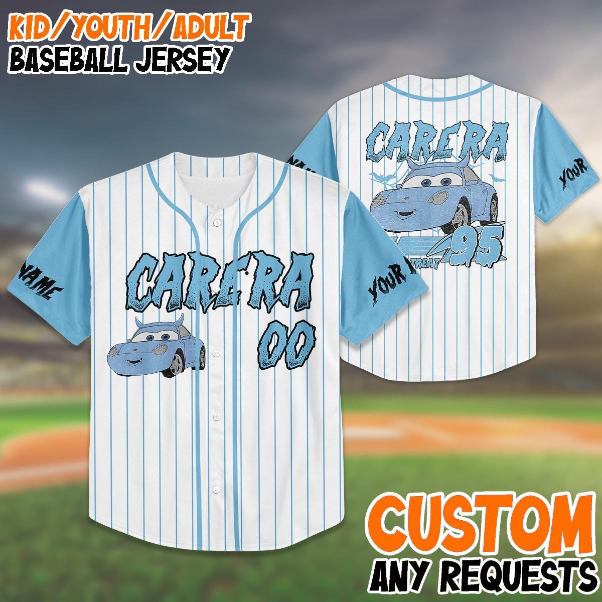 Custom Carera Baseball Jersey Halloween Outfit, Trick or Treat Jersey for Kids & Adults, Personalized Halloween Costume Shirt baseball jersey product view 1