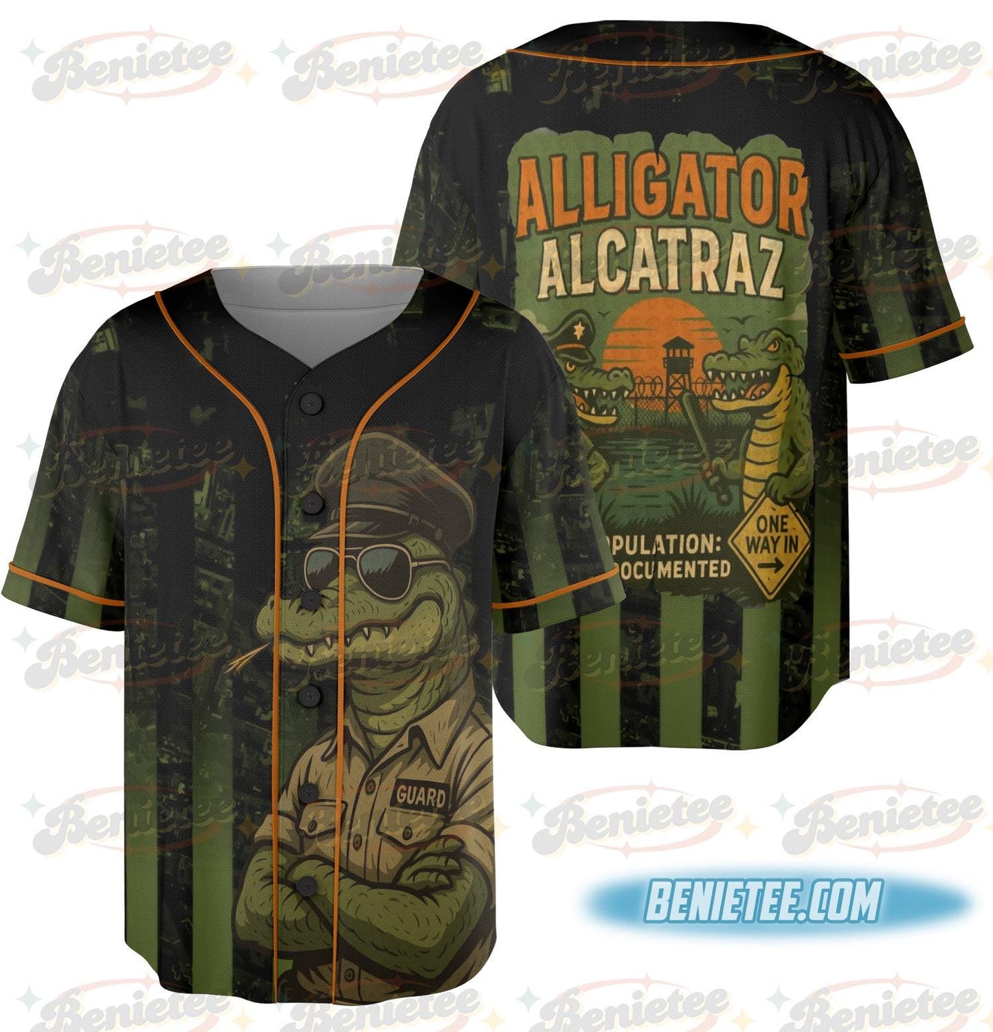 Funny Animal Jersey, Alligator Alcatraz Jersey, Tropical Island, San Francisco Landmark, Cute Gator Shirt sports jersey product view 2