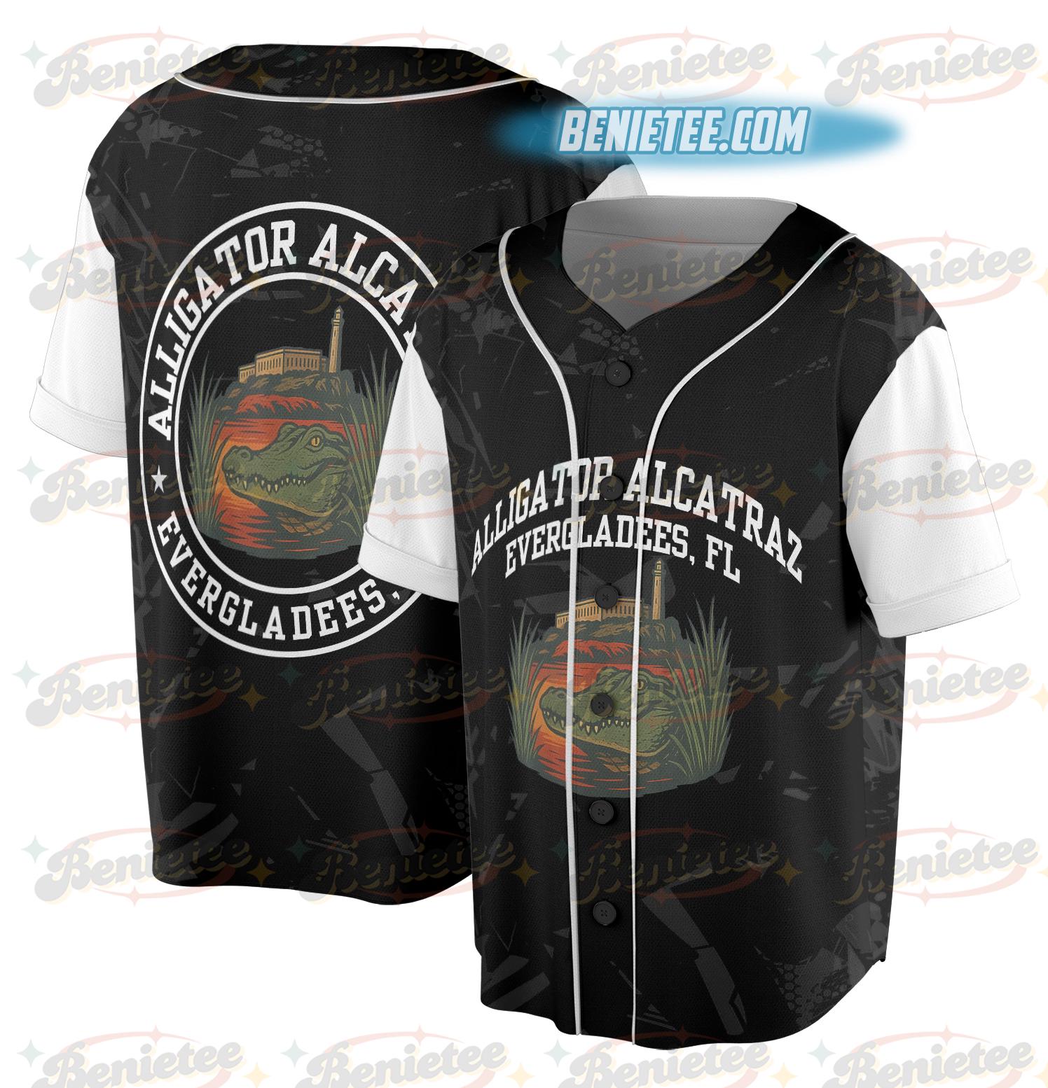 Alligator Alcatraz Basebal Jersey, Funny Animal Graphic Tee, Tropical Island, San Francisco Landmark sports jersey product view 1