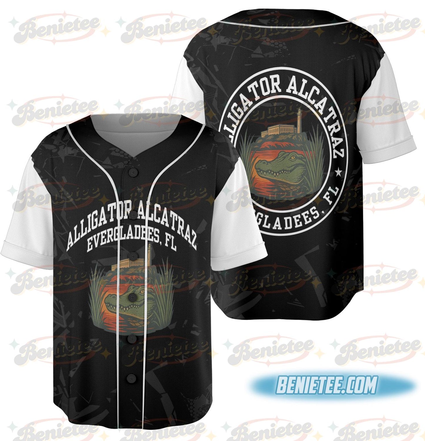 Alligator Alcatraz Basebal Jersey, Funny Animal Graphic Tee, Tropical Island, San Francisco Landmark sports jersey product view 2