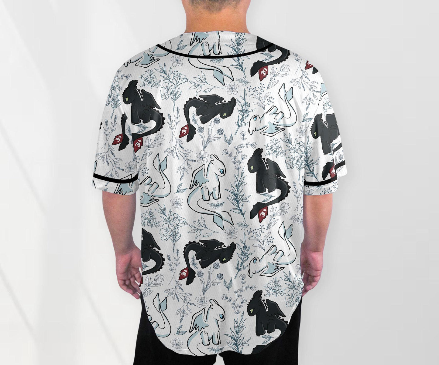 Toothless Baseball Jersey Shirt, Light Fury Dragon Button Up Shirt, Cute Dragon Gift for Adults, Unisex Fantasy Jersey, Toothless Shirt Gift baseball jersey product view 3