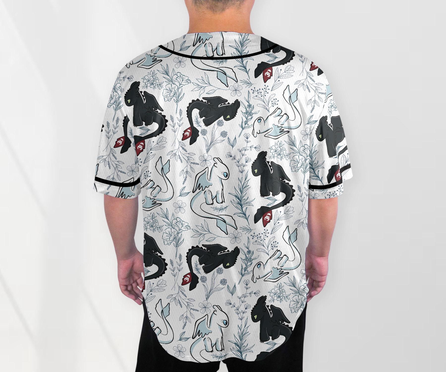 Toothless Baseball Jersey Shirt, Light Fury Dragon Button Up Shirt, Cute Dragon Gift for Adults, Unisex Fantasy Jersey, Toothless Shirt Gift baseball jersey product view 3