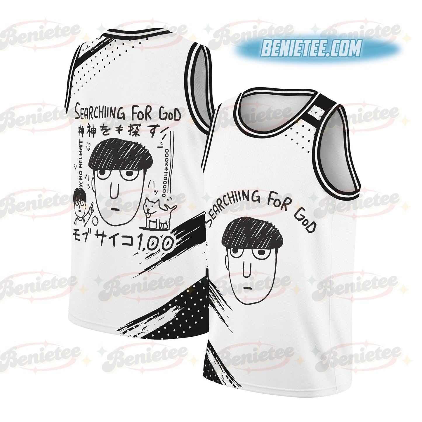 Searching For God Japan Psycho Jersey, Anime Mob Funny Tokyo Japanese Weird Harajuku Streetwear Jersey sports jersey product view 1